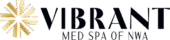 Logo for Vibrant Med Spa of NWA featuring a stylized golden starburst design on the left, with the text in elegant black font.