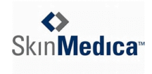 Logo of SkinMedica featuring a dual diamond design above the text. The word Skin is in gray, and Medica is in blue with a trademark symbol. SkinMedica brand logo